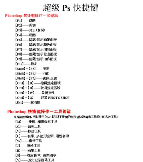 PS常用快捷键大全——提高设计效率的秘密武器（从小白到高手）